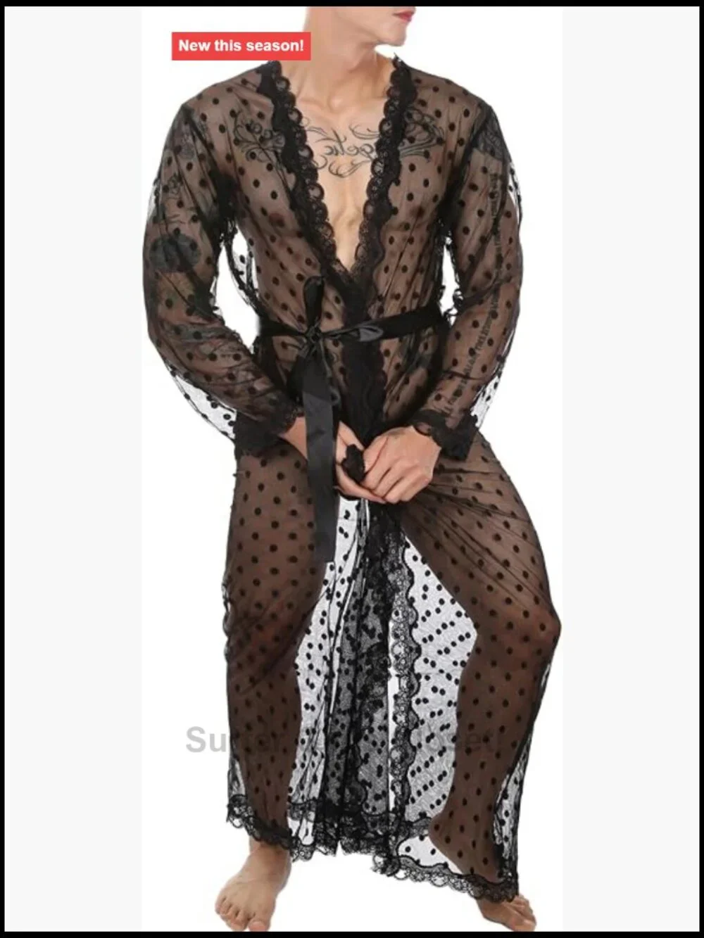 Lace Floral See Through Mesh Robe and Panty Set Sleepwear Lingerie